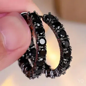 Versatile Dark-style Black Fully Diamond-studded Earrings