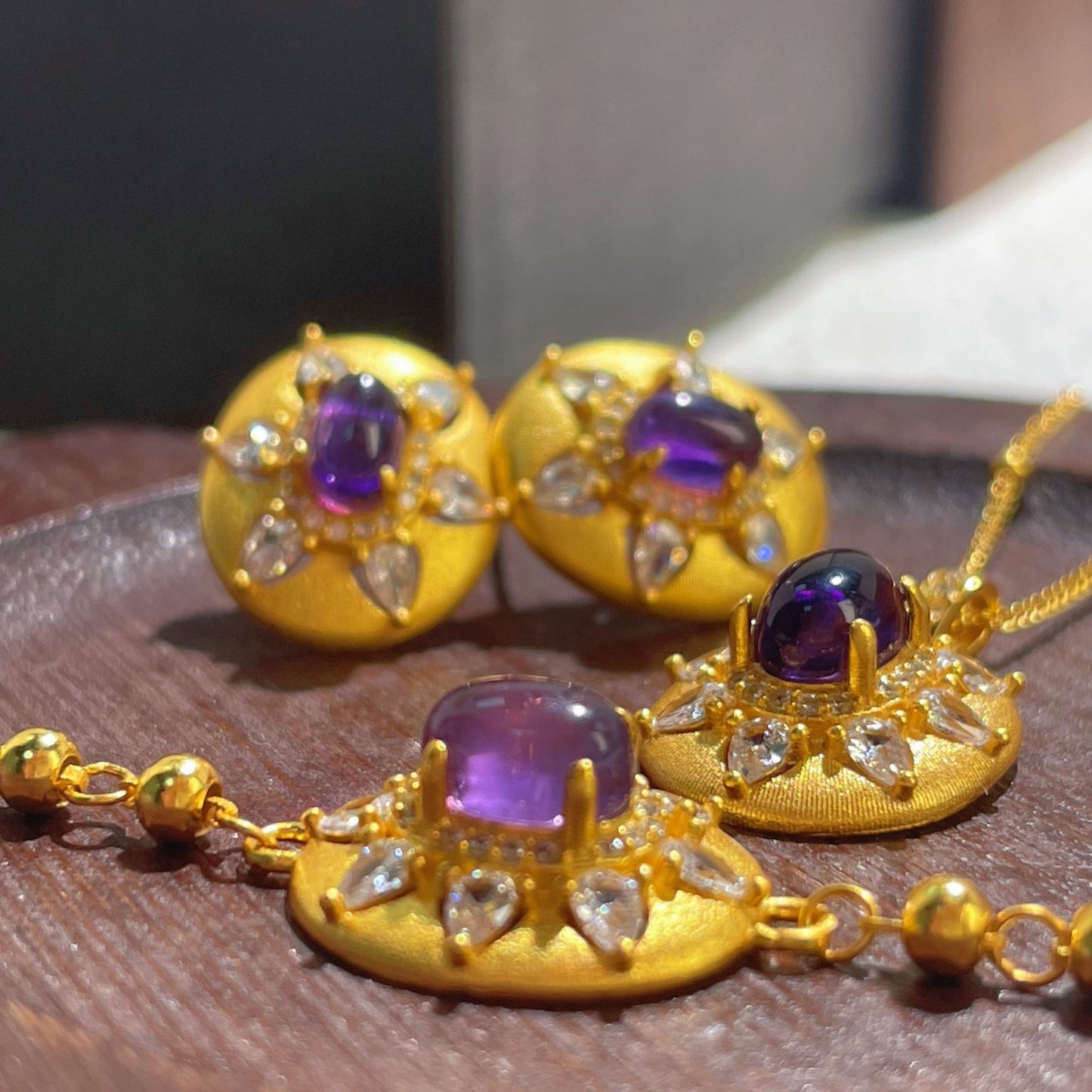 French Sunflower Amethyst Jewellery Set – S925 Silver – view 2