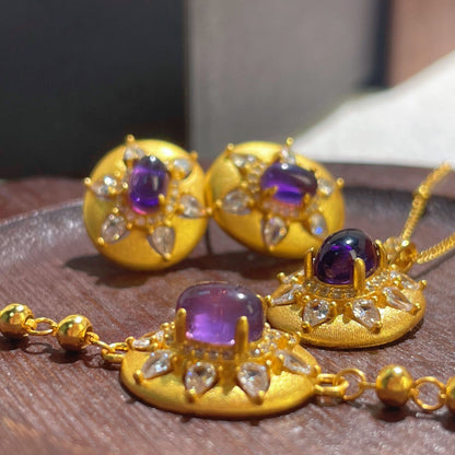 Sunflower amethyst four-piece jewellery set with silver-tone finish – view 2