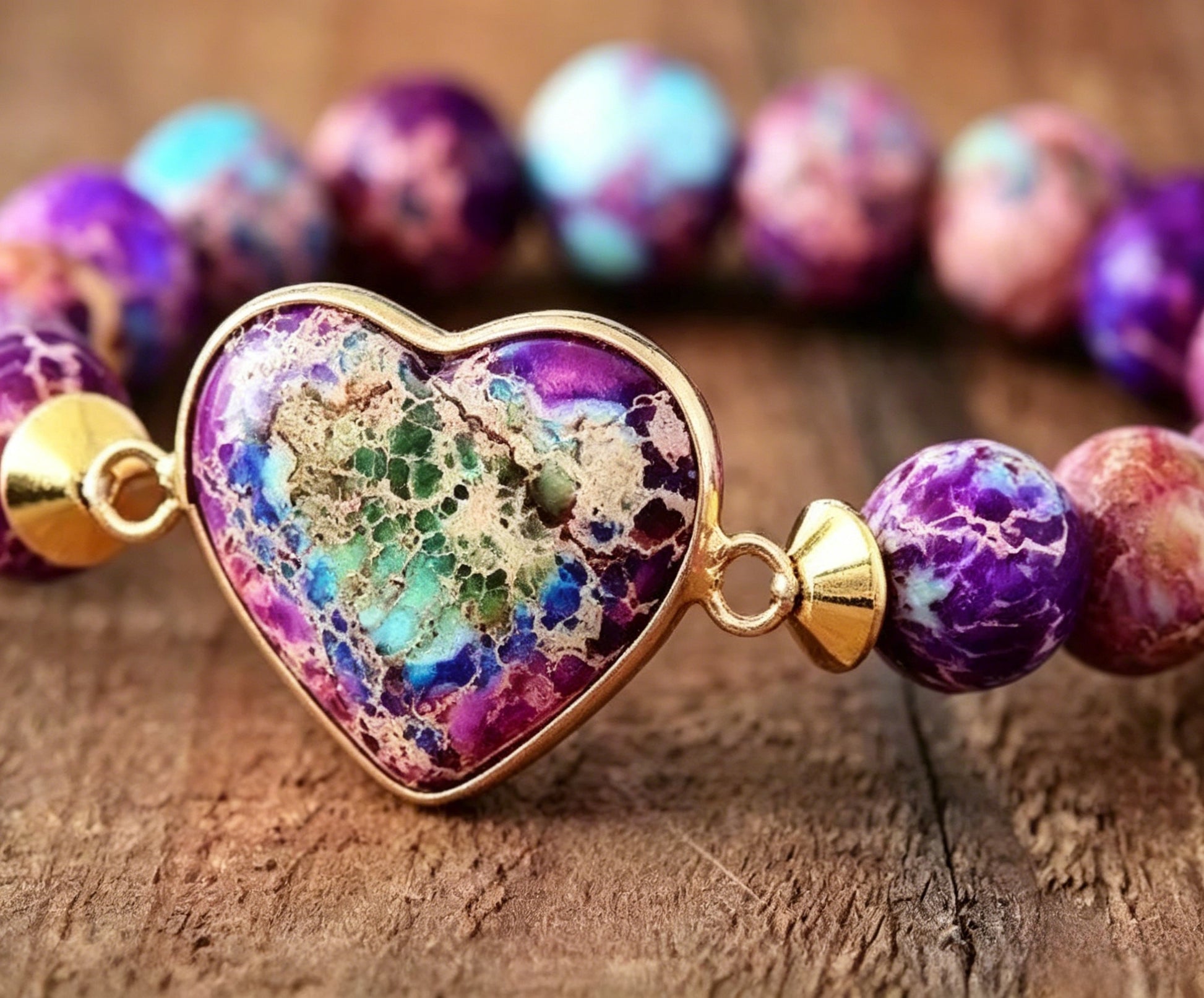 Heart Double-Layer Woven Bracelet – Natural Stone, Adjustable – view 2