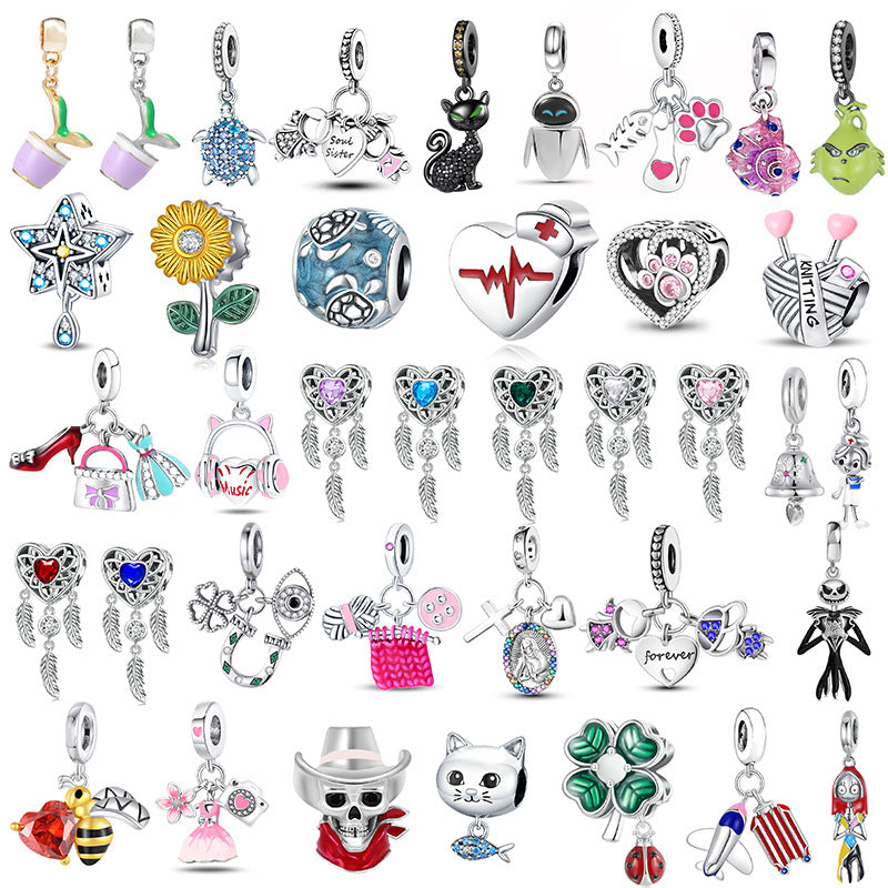 Electroplated Silver Cartoon Charm Beads For DIY Bracelets And Necklaces