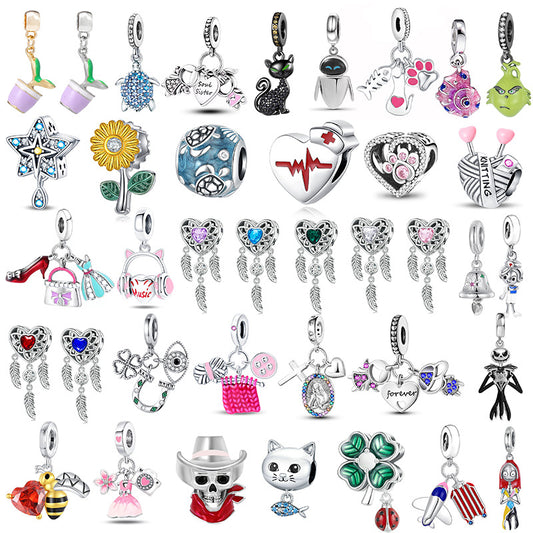 Electroplated Silver Cartoon Charm Beads For DIY Bracelets And Necklaces
