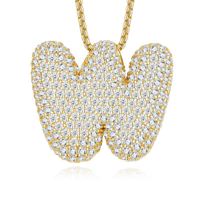 Letter W moissanite bubble necklace with gold-plated finish