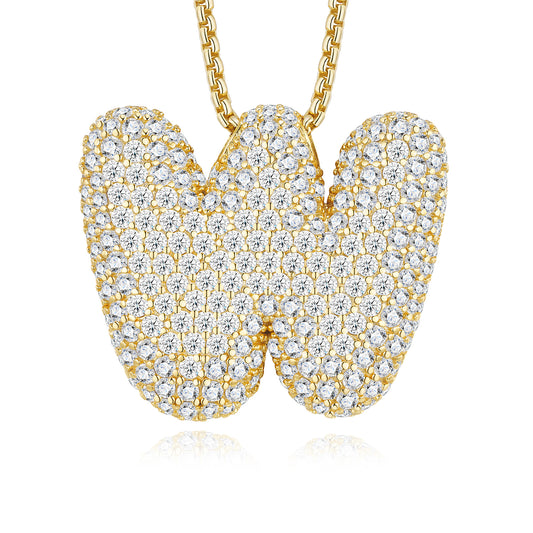 Bubble Letter Initial Necklace 17.7g – S925 Gold, Moissanite A-Z