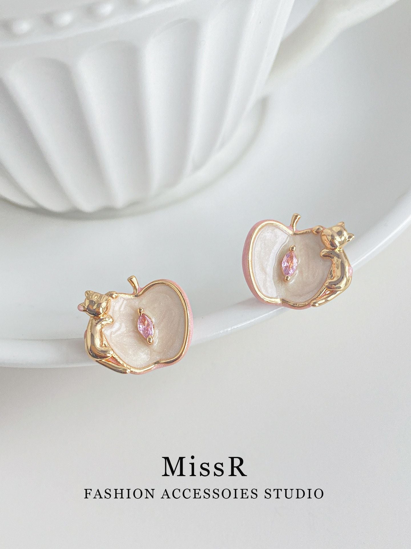 Lotus Enamel Kitten Stud Earrings – view 4