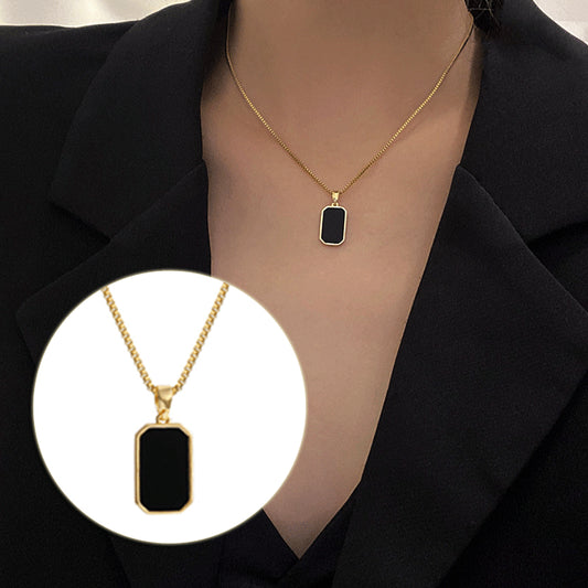 Rectangular Pendant Necklace – 18K Gold Titanium Steel, Unisex
