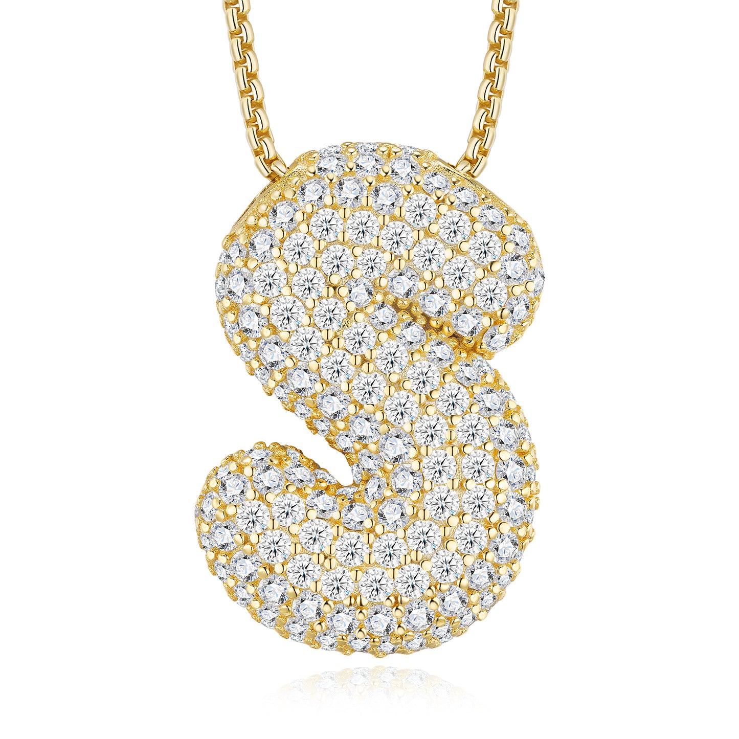 Bubble Letter Initial Necklace 12.82g – S925 Gold, Moissanite A-Z