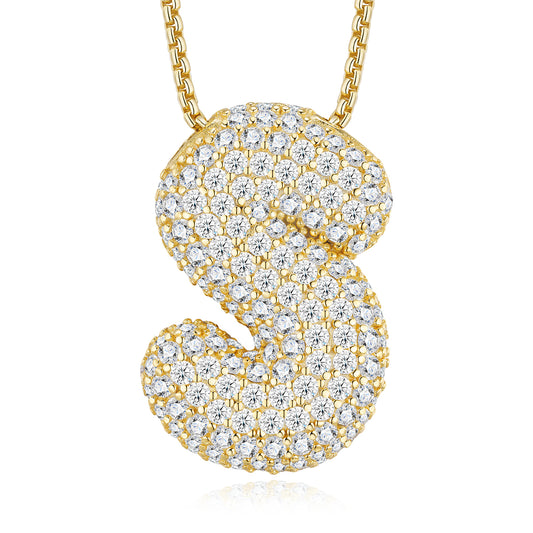 Bubble Letter Initial Necklace 12.82g – S925 Gold, Moissanite A-Z