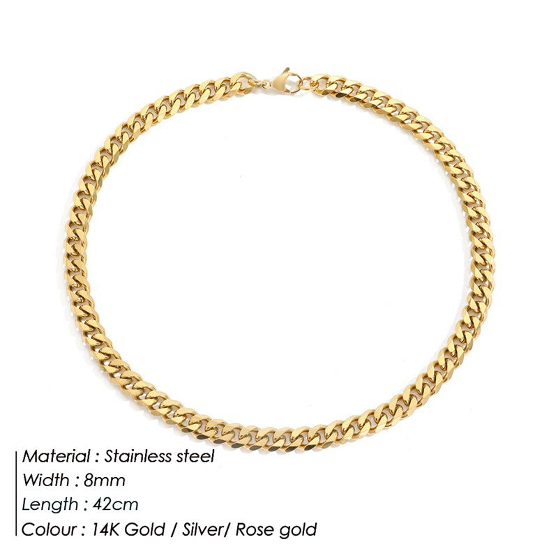 Stainless Steel Necklace 14K Gold Plated Cuban Chain Clavicle Chain – view 11