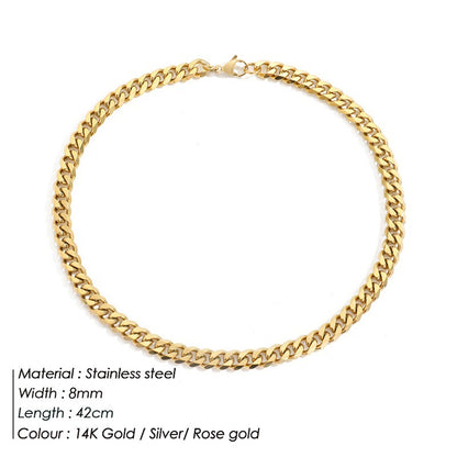 Stainless Steel Necklace 14K Gold Plated Cuban Chain Clavicle Chain – view 11