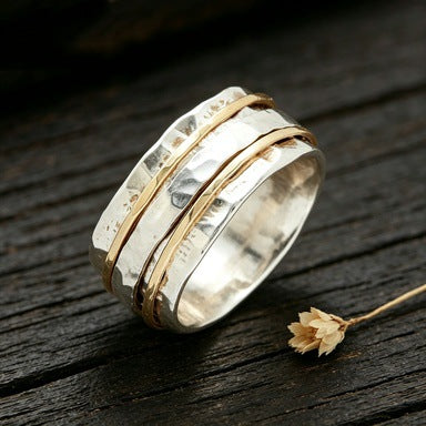 New Two-tone Vintage Minimalist Multi-layer Ring – view 3