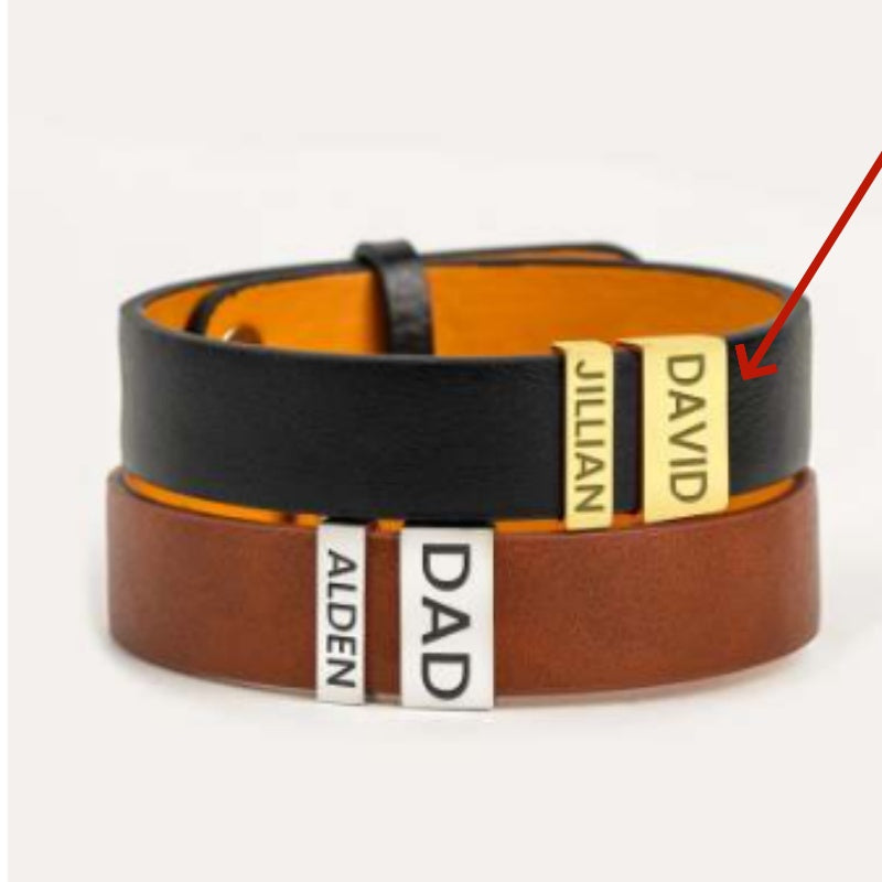 Simple Leather Stainless Steel Engraved Bracelet – view 6