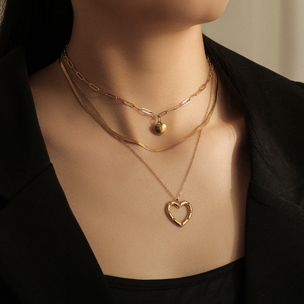 New Multilayer Necklace Stainless Steel Gold Love Snake Bone Chain – view 5