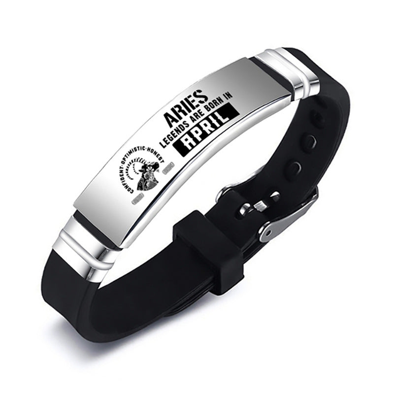 Zodiac Sign Engraved ID Bracelet – Stainless Steel & Silicone – view 4