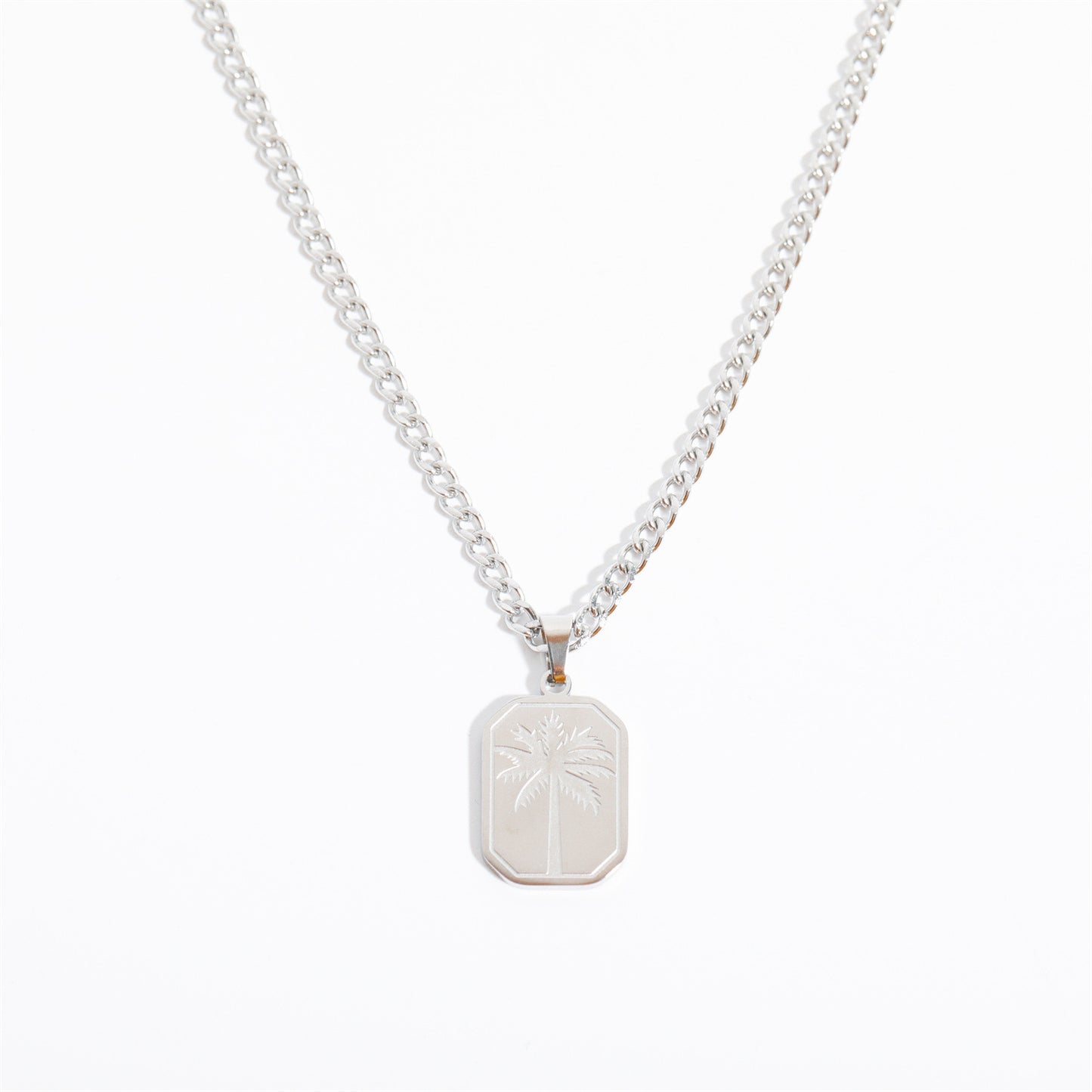 Men's Titanium Steel Palm Leaf Square Dog Tag Pendant Necklace – view 3