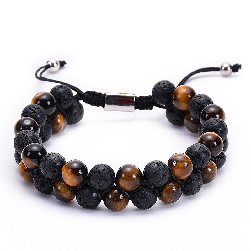 Natural Tiger Eye Stone Lava Lava Stone Double Row Bracelet – view 5
