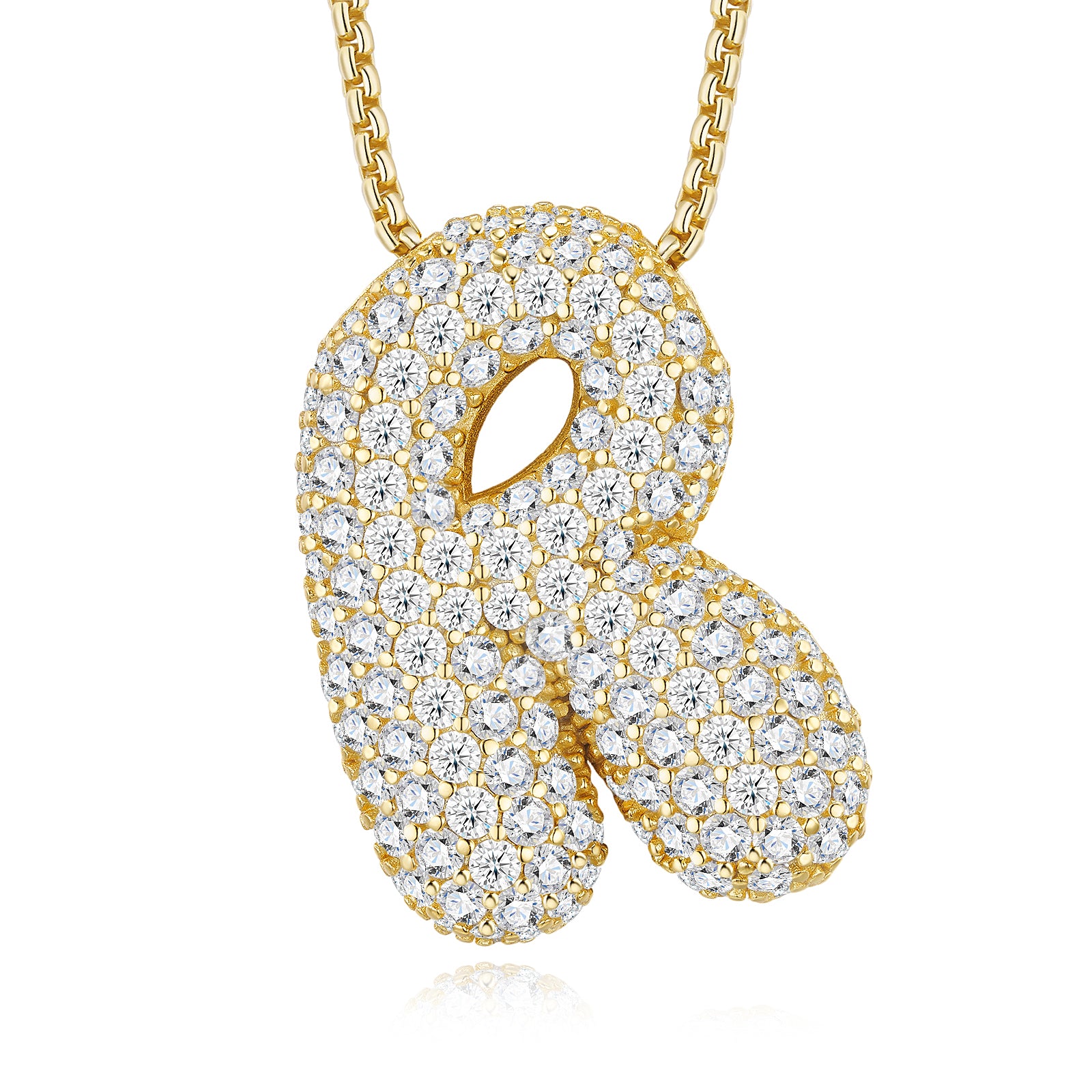 Bubble Letter Initial Necklace 13.4g – S925 Gold, Moissanite A-Z