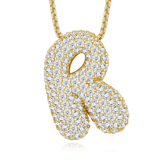 Bubble Letter Initial Necklace 13.4g – S925 Gold, Moissanite A-Z