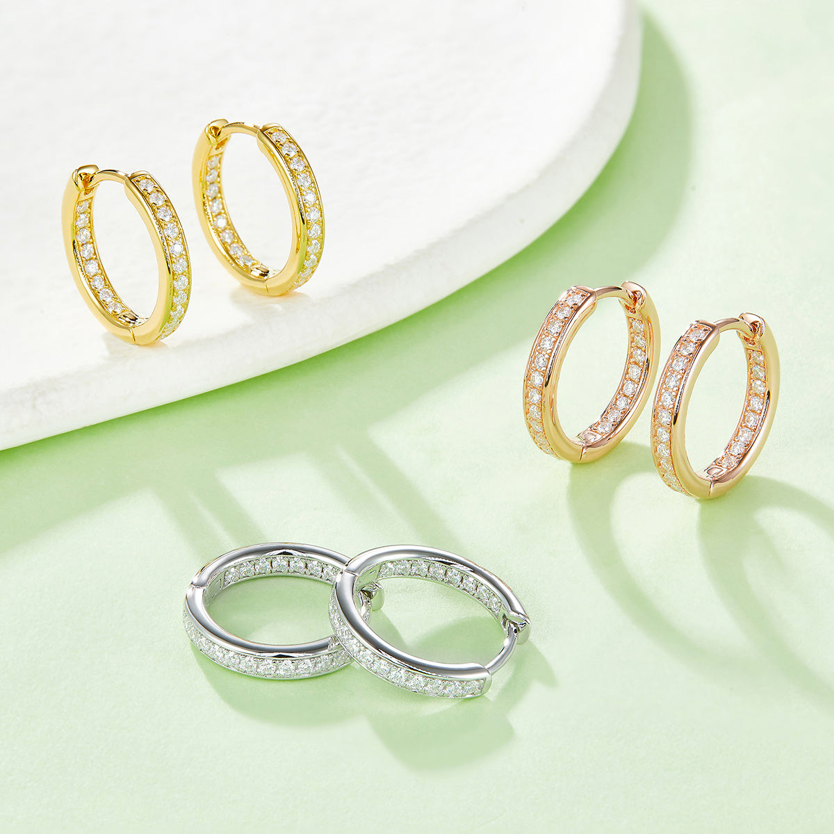 Moissanite Huggie Hoop Earrings 14.5mm – S925 Hypoallergenic – view 7