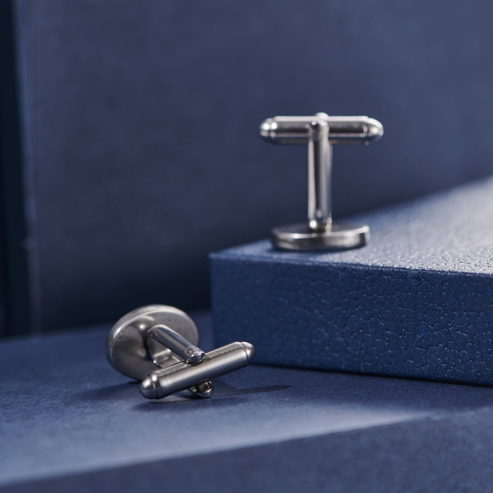 Oval Cross Cufflinks – Silver Stainless Steel – view 5