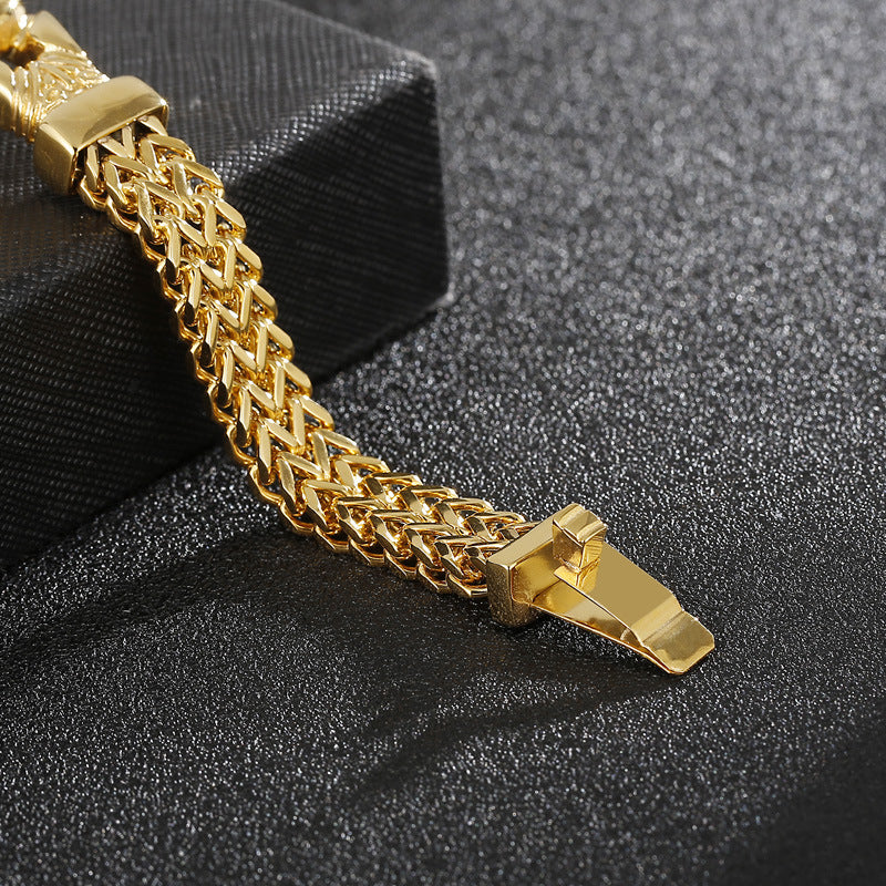 Mesh Link Chain Men's Bracelet – Gold Stainless Steel – view 3