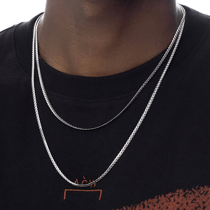 Sterling Silver White Gold Plated Encrypted Cuban Necklace For Men – view 7