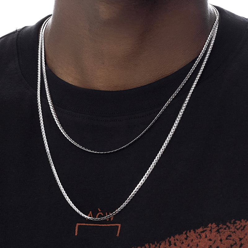 Sterling Silver White Gold Plated Encrypted Cuban Necklace For Men – view 7