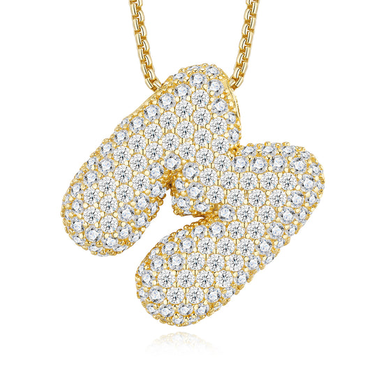 Bubble Letter Initial Necklace 12.72g – S925 Gold, Moissanite A-Z