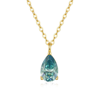 Coloured moissanite waterdrop necklace with gold-plated finish – view 14