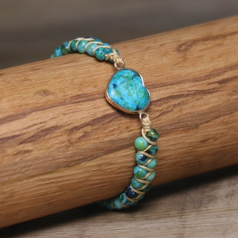 Seven-Chakra Stone Wrap Bracelet With Heart-Shaped Natural Stones – view 4