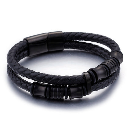 Men's Leather Wrap Bracelet – Gold Steel, Magnet Clasp – view 4