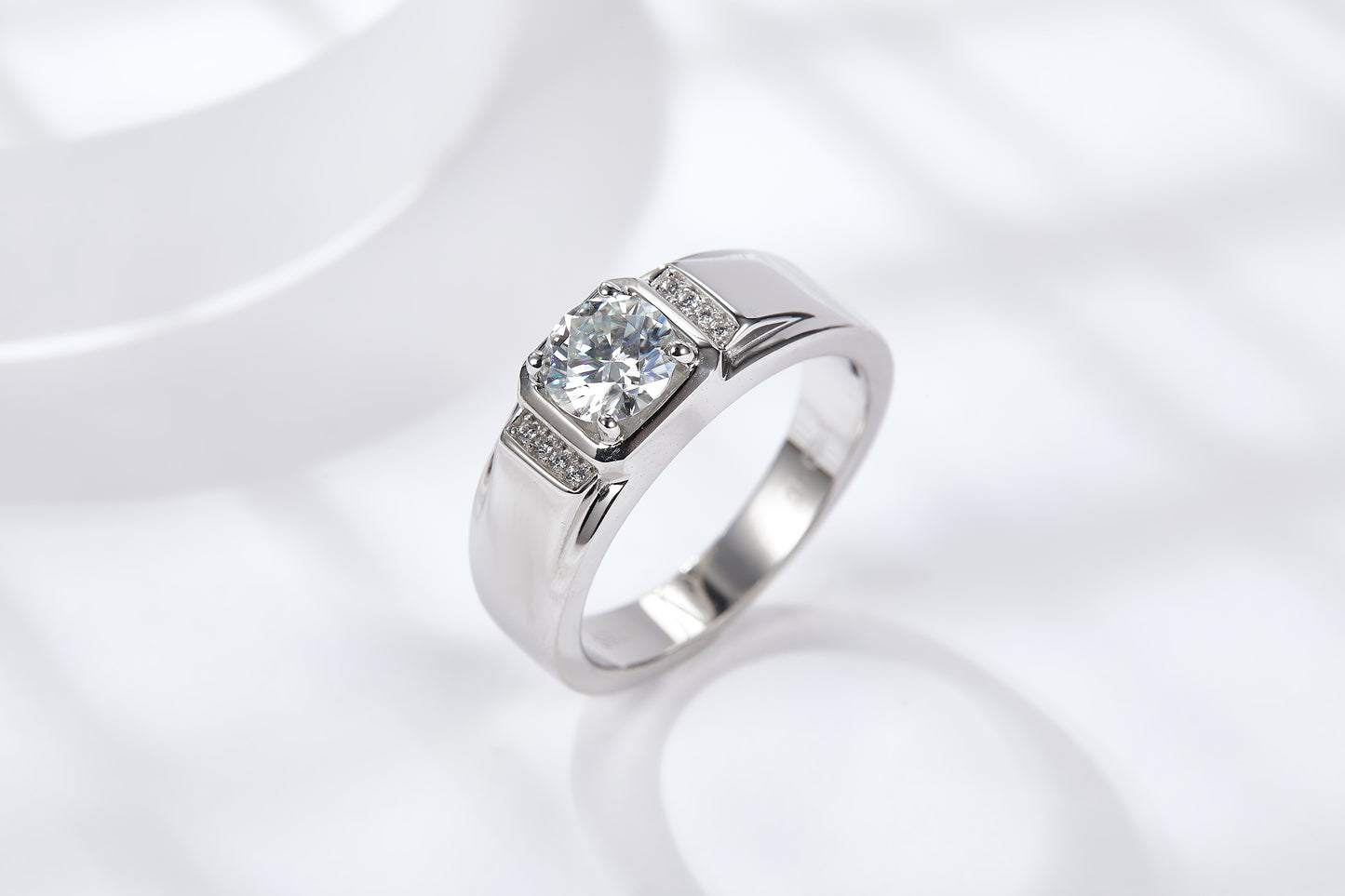 1 Carat Moissanite Men's Ring – S925 Silver, Platinum Plated – view 5