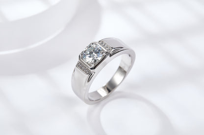 1 Carat Moissanite Men's Ring – S925 Silver, Platinum Plated – view 5