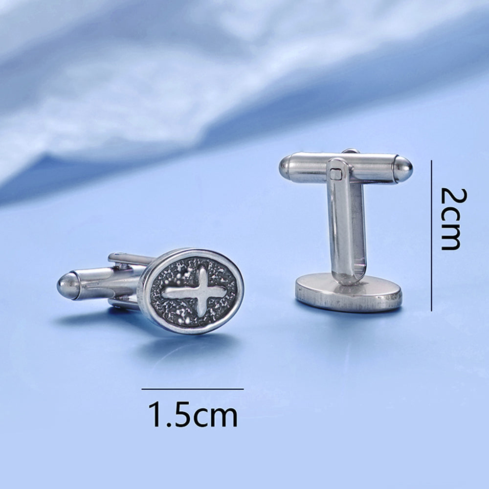 Oval Cross Cufflinks – Silver Stainless Steel – view 3