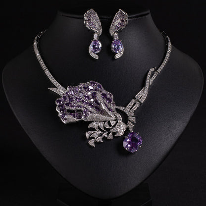 Rose floral necklace and matching earrings set — product photo