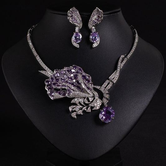 Rose floral necklace and matching earrings set — product photo
