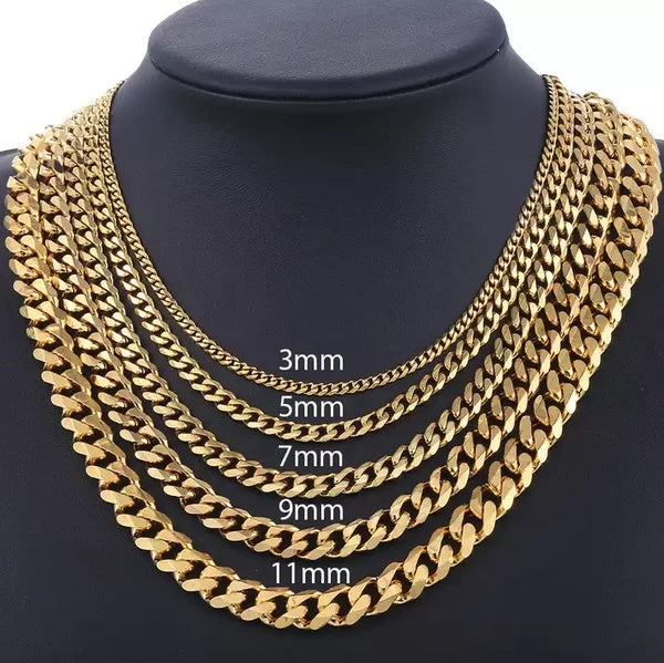 Stainless Steel Gold Silver Chain Cuban Curb Womens Mens Necklace – view 3