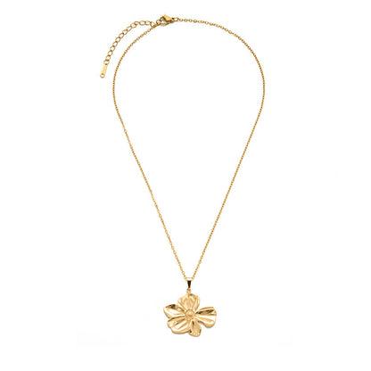 Leaf & Flower Pendant Necklace – 18K Gold Plated Steel – view 5
