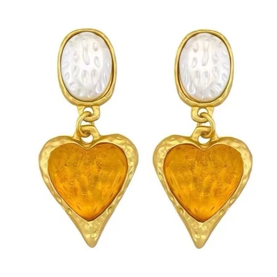 Vintage French Heart Drop Earrings – Imitation Pearl – view 5