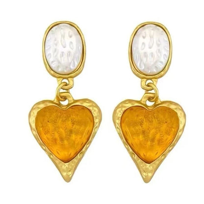 Vintage French Heart Drop Earrings – Imitation Pearl – view 5
