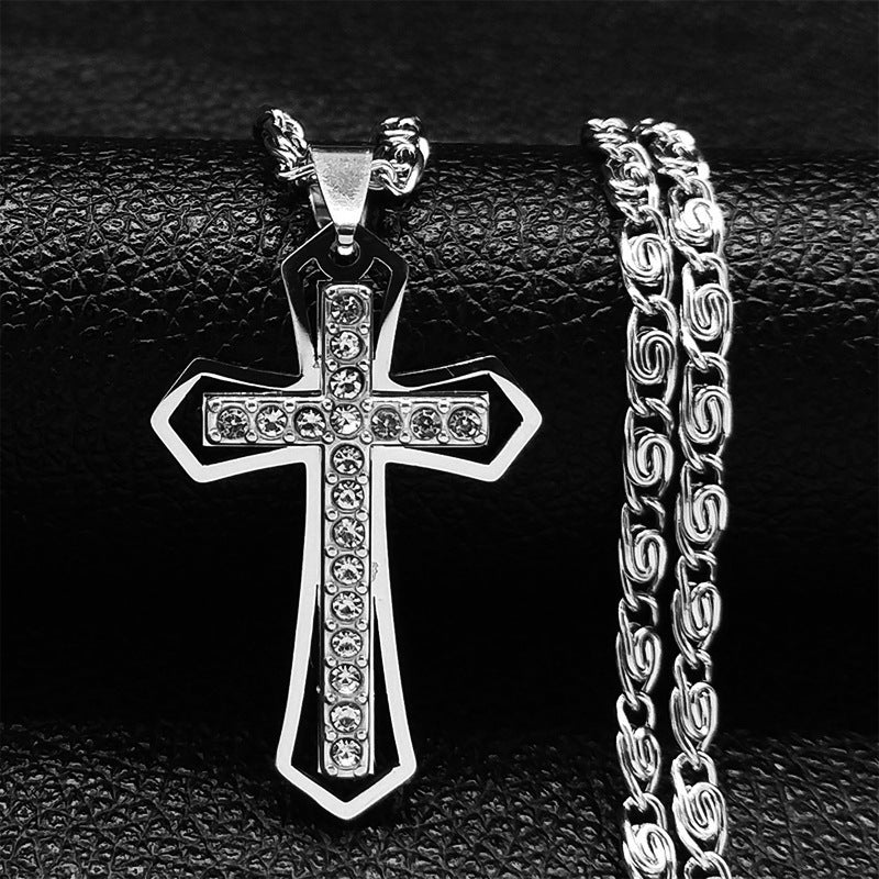 Crystal Pendant Men's Chain Necklace Gold Stainless Steel – view 3