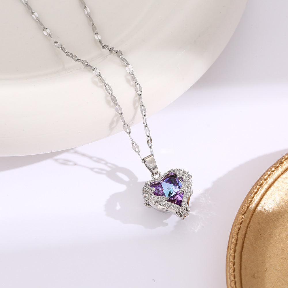 Ocean Heart Colorful Water-Gold Pendant Necklace For Women High-End Style – view 5
