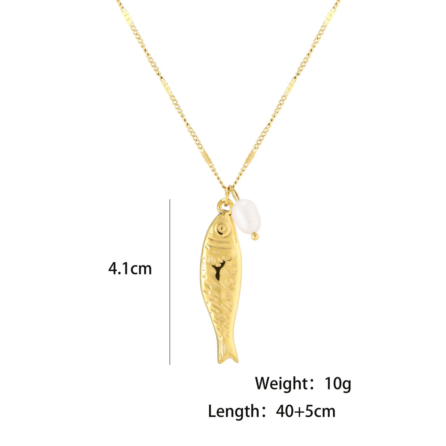Baroque Pearl Fish Pendant Necklace – 18K Gold Plated Steel – view 6