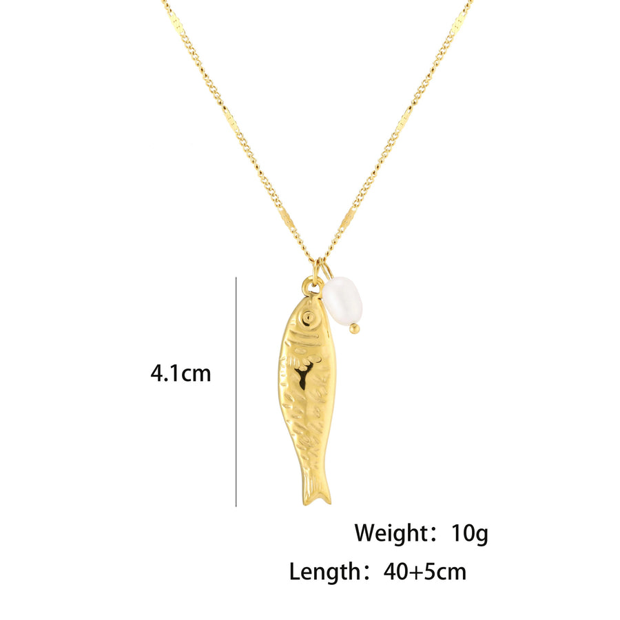 Baroque Pearl Fish Pendant Necklace – 18K Gold Plated Steel – view 6