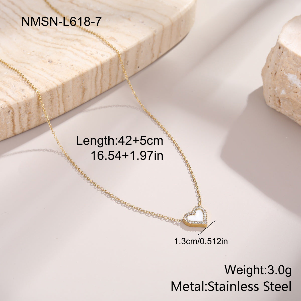 Heart Necklace – 18K Gold, Korean-Japanese Style – view 11
