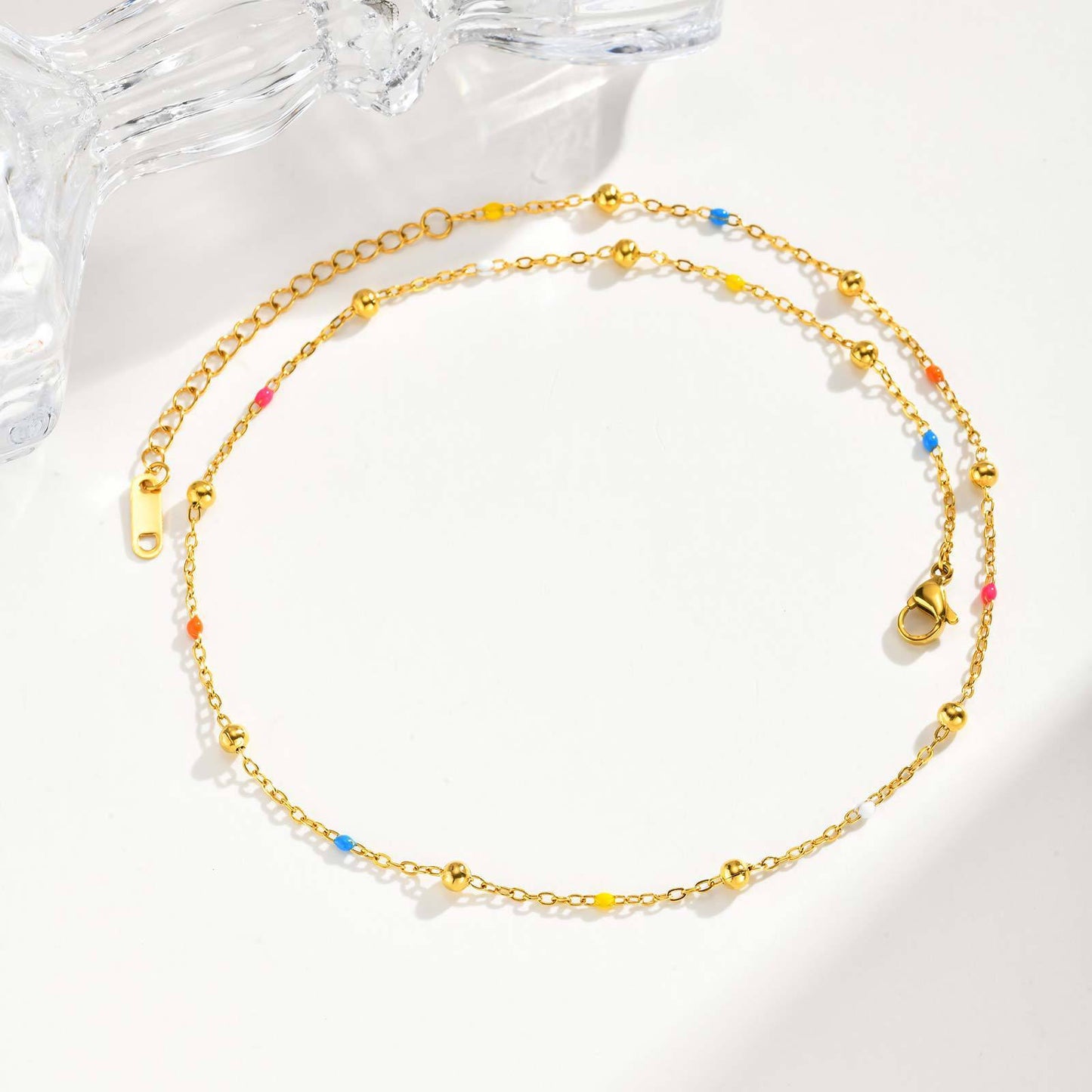 Designer-style Colorful Resin Spacer Bead Chain Round-bead Necklace In Gold – view 5
