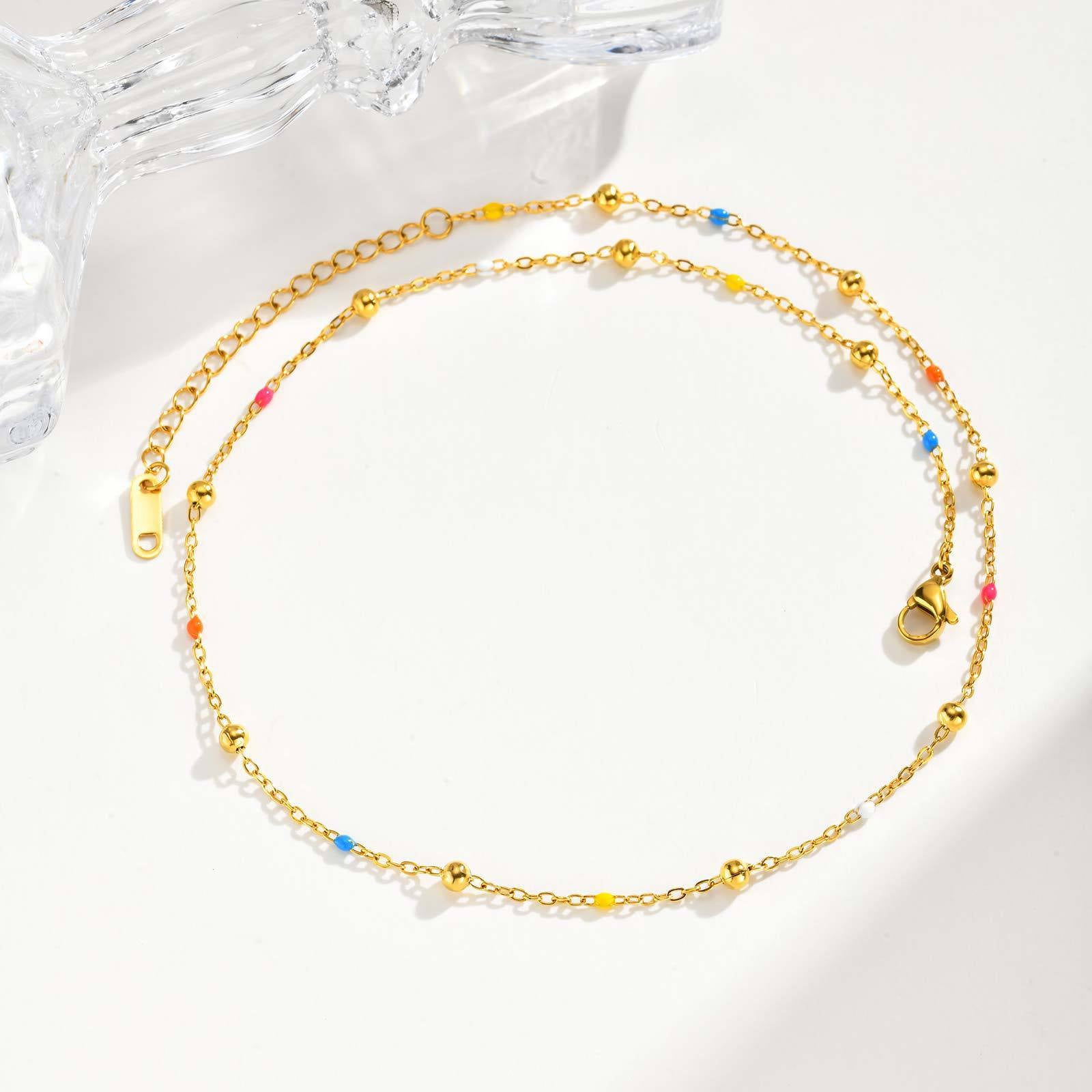 Designer-style Colorful Resin Spacer Bead Chain Round-bead Necklace In Gold – view 5