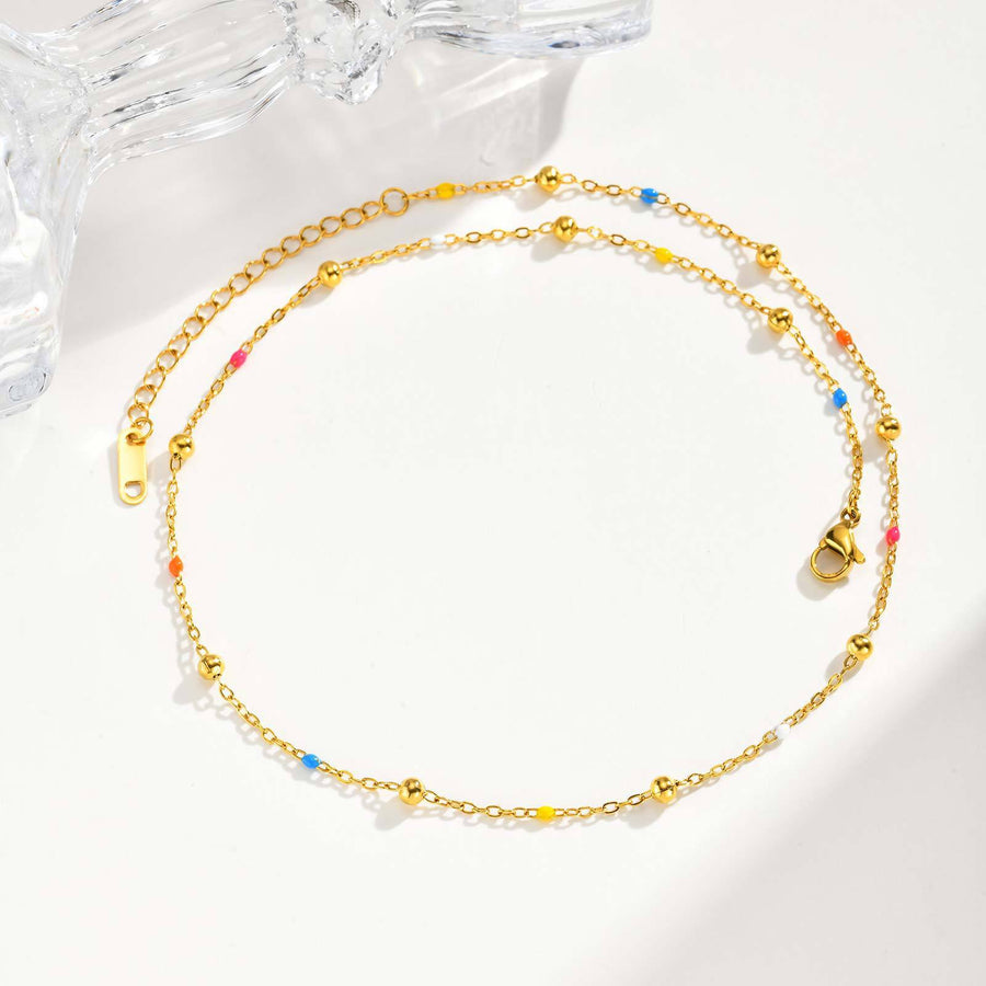 Designer-style Colorful Resin Spacer Bead Chain Round-bead Necklace In Gold – view 5