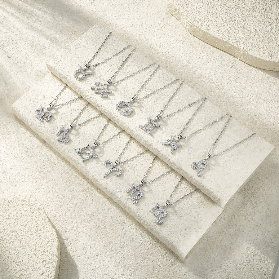 Pisces moissanite zodiac necklace with platinum-plated finish – view 5
