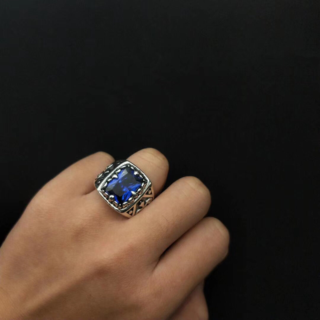 Ornate Blue Stone Statement Ring – 925 Silver, Gothic Style – view 3